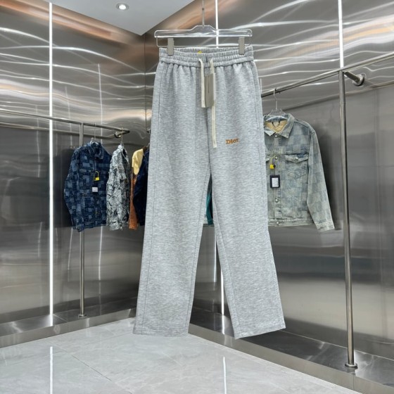 Dior Grey Logo-Embroidered Straight-Leg Sweatpants